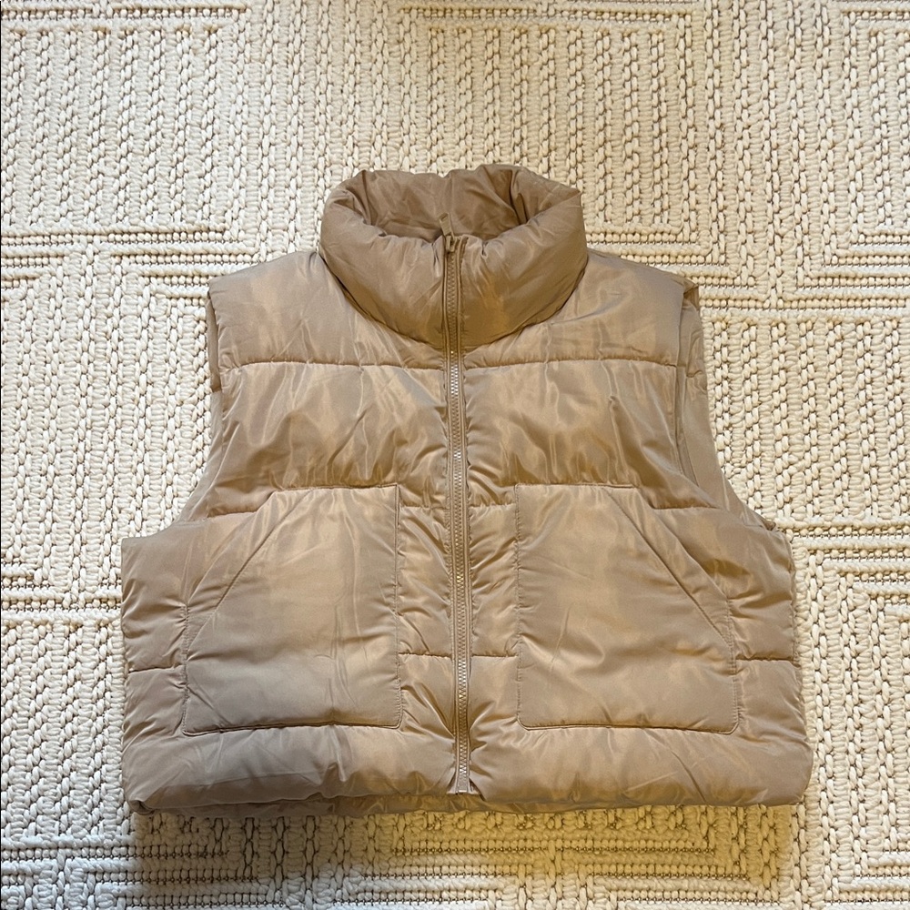 Women's Tan Cropped Puffer Vest